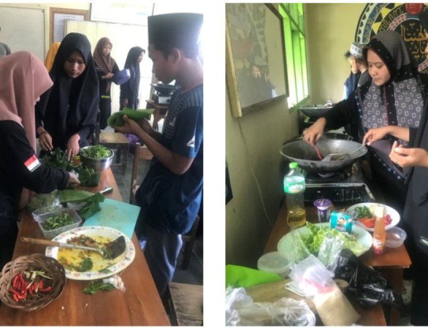 SISWA KELAS XII MA DARUSSA’ADAH MENGIKUTI UJIAN PRAKTEK MEMASAK